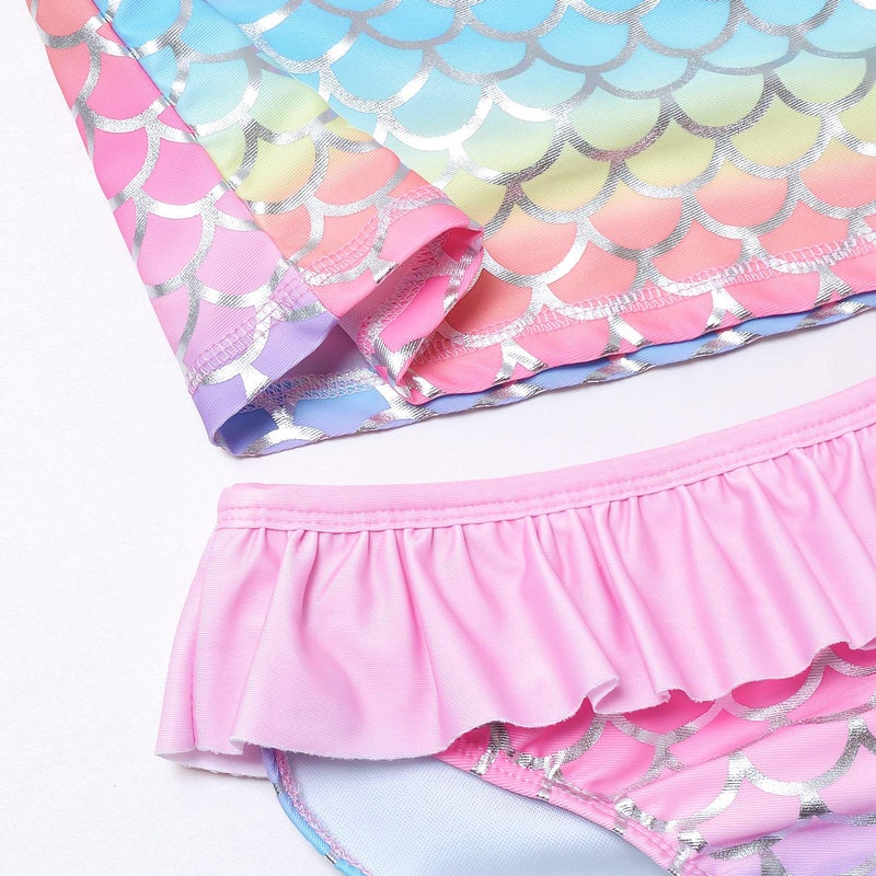 QPANCY Pink Mermaid Rash Guard for Girls Size 8 9 2-Piece Ruffle Swimwear Swimsuits - Image 5
